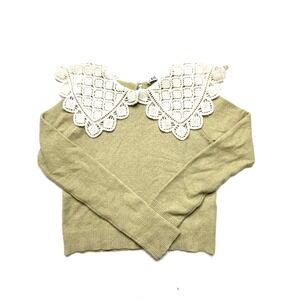 Zara Crochet Large Collar sweater pale pistachio green round neck long sleeve Sm